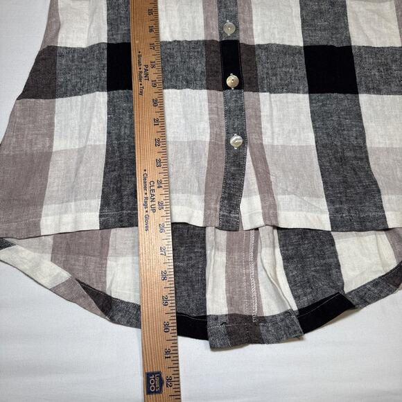 Soft Surroundings Blouse SZ Small Neutral Check Tunic Linen Blend Back Zip EUC - Picture 5 of 11